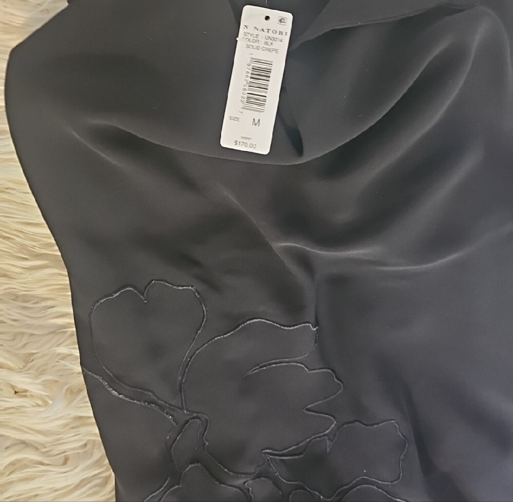 N. Natori Black Spaghetti Strap Dress with V-Neck